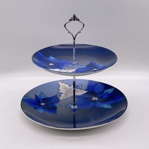 CHRISTMAS BLUE POINSETTIAS TIERED DISPLAY